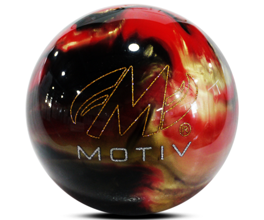 Polyester Bowling Ball - Motiv Aspire - Black/Gold/Red Drilled