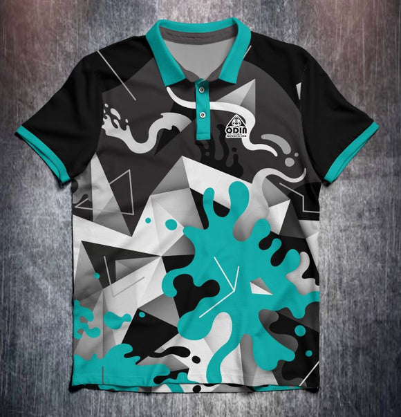 Aqua Geometric Splash Tenpin Bowling Shirt and Apparel